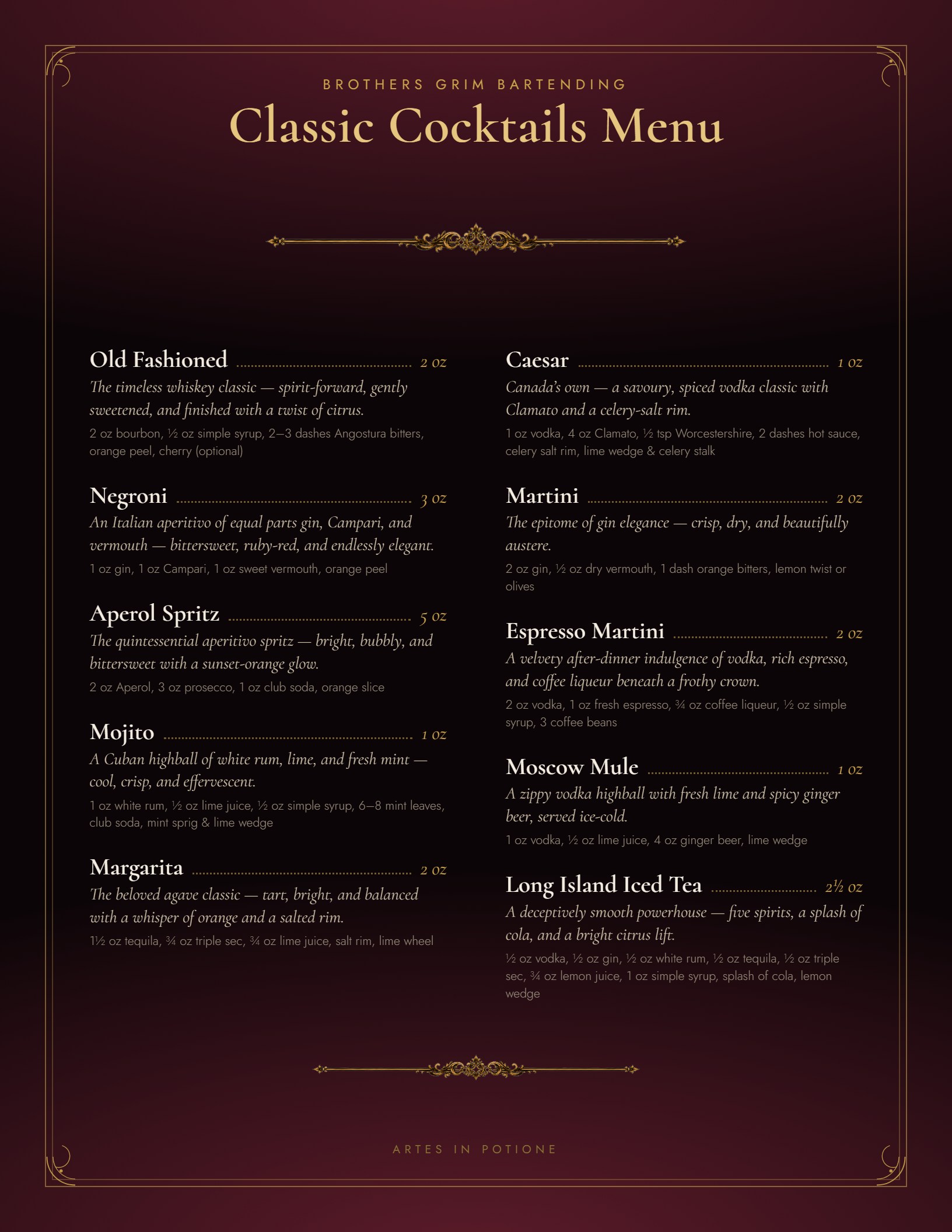 Brothers Grim cocktail menu, page 2