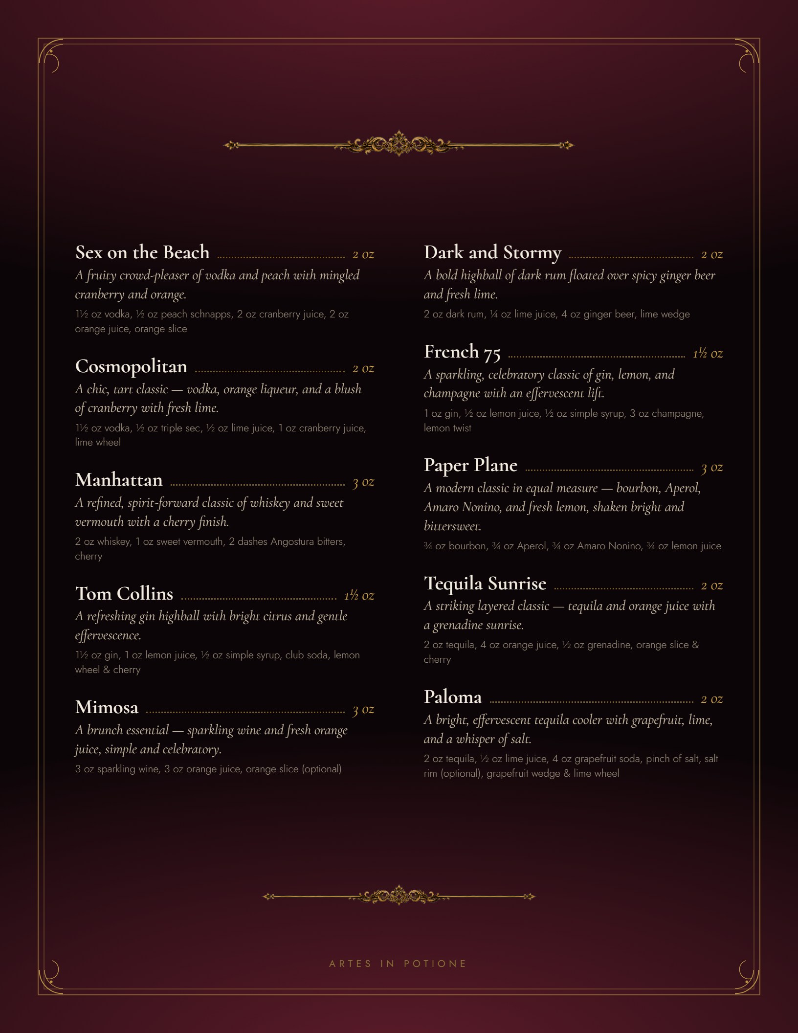 Brothers Grim cocktail menu, page 3
